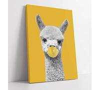 Baby Alpaca Black And White Yellow Mustard Bubble Canvas Wall Art Print Picture - 24 inch wide x 36 inch high (Frame Depth 30mm)