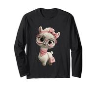 Baby Alpaca Kawaii Llama Character Pink Leopard Glasses Long Sleeve T-Shirt