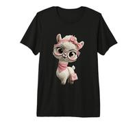 Baby Alpaca Kawaii Llama Character Pink Leopard Glasses Premium T-Shirt