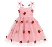 Baby and Kid Girls Summer Spaghetti Straps Bow Knot Tulle Pleated Floral Embroidery 3D Flower Heart Star Sequins Colorful Dot Birthday Party Holiday Princess Dress Pink Red 12-18M