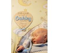 Baby Announcement Balloon Plaque | Hello World | Welcome To The World | Baby Name Sign | Birth Announcement | Personalised Baby Gifts (Small (12x14cm) + Blue Ribbon, Pastel Blue)