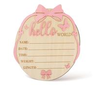 Baby Announcement Board, Wooden Hello World Welcome Newborn Plaque Baby Name Sign Board for Newborn Boys Girls Photo Props Hospital Nursery Home (Big Bow Style)