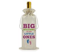 Baby Announcement Gift Welcome Baby Wine Bag New Baby Birth Gift for Mum Dad First Time Dad Mum Gifts Drawstring Wine Wrapping Bag Baby Shower Party Decors New Parents Gifts Burlap Wine Gift Bag