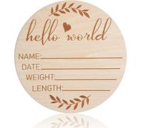 Baby Announcement Plaque,5.9 Inch Baby Birth Sign,Round Hello World Baby Sign,Wooden Baby Name and Birth Plaques,a Gift for Newborn Hospital Baby Baby Shower New Parents Home Decorations