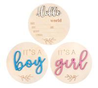 Baby Announcement Sign, 3 Pcs Birth Announcement Sign - Its a Boy, Its a Girl Signs & Hello World Newborn Signs, Wooden Gender Reveal Decorations for Hospital Shower Party Photo Props