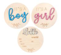 Baby Announcement Sign, 3 Pcs Birth Announcement Sign - Its a Boy, Its a Girl Signs & Hello World Newborn Signs, Wooden Gender Reveal Decorations for Hospital Shower Party Photo Props