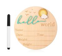 Baby Announcement Sign, 5.83 Inch Wooden Hello World Newborn Sign Cute Welcome Birth Name Plaques Board for Girl Boy New Baby Shower Hospital Nursery Photo Prop (Green)