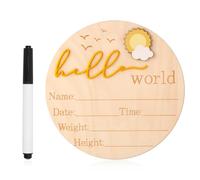 Baby Announcement Sign, 5.83 Inch Wooden Hello World Newborn Sign Cute Welcome Birth Name Plaques Board for Girl Boy Baby Shower Hospital Nursery Decor Photo Prop (Yellow)