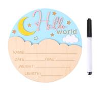 Baby Announcement Sign, 5.9 Inch Moon Style Wood Hello World Newborn Announcement Sign Welcome Baby Name Plaque for Boys Girls Nursery Hospital Photo Prop Room Decoration (Pink)