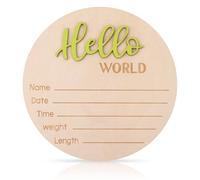 Baby Announcement Sign, 5.9 Inch Wooden Hello World Newborn Welcome Sign Birth Announcement Name Plate for Hospital Nursery (Green)