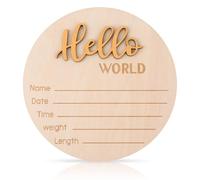 Baby Announcement Sign, 5.9 Inch Wooden Hello World Newborn Welcome Sign Birth Announcement Name Plate for Hospital Nursery (Dark Gold)