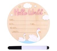 Baby Announcement Sign, 5.9in Wood Newborn Baby Name Sign with Pen Birth Announcement Plaque Welcome to the World for Nursery Hospital Photo Prop Supplies (Pink)