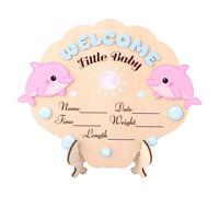 Baby Announcement Sign, 7.2x5.91x0.12in/18.3x15x0.3cm Cute Wooden Newborn Welcome Sign with Holder for Baby Shower Decoration Photo Props(Ocean Style)