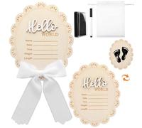 Baby Announcement Sign 7 Inch Double Sided Wooden Hello World Newborn Sign