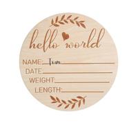 Baby Announcement Sign - Hello-World Baby Sign | Birth Announcement Signs | 5.9 Inch Round Multi-Purpose Wooden Nursery Name Keepsake Plaques for Hospital Photo Prop Home Celebrations