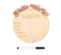 Baby Announcement Sign, I'm New Here Wooden Plaque Welcome Baby Birth Name Announcement Sign Hello World Newborn Sign Photography Props Welcome Baby Record Decoration(Word)