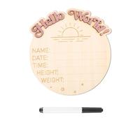 Baby Announcement Sign, I'm New Here Wooden Plaque Welcome Baby Birth Name Announcement Sign Hello World Newborn Sign Photography Props Welcome Baby Record Decoration(Sun)