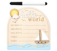 Baby Announcement Sign, Sailing Wooden Hello World Newborn Signs with Pen Cute Welcome Baby Name Board for Girls Boys Nursery Gift Decor Photo Props