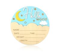 Baby Announcement Sign,Wooden Hello World Newborn Sign,5.9 Inch Cute Moon Cloud Style,Newborn Welcome Baby Name Plaque for Nursery Hospital Girl Boy Photo Props(White)