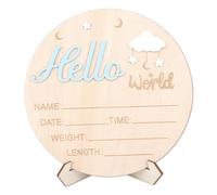 Baby Announcement Sign, Wooden Hello World Newborn Sign Cute Welcome Baby Name Board for Girls Boys Photo Props Hospital Nursery Decor