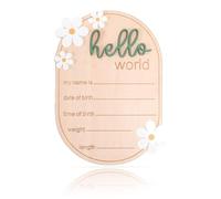 Baby Announcement Sign, Wooden Hello World Newborn Welcome Plaque Personalized Birth Announcement Board for New Baby Name Gender Neutral Nursery & Hospital Photo Props Keepsake Gift (Green Letter)