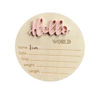 Baby Announcement Sign - Wooden Signs, 30g Name Tags for Baby Room | Welcome Sign for Baby Announcement Sign for Newborn, Round Birth Welcome Sign for W