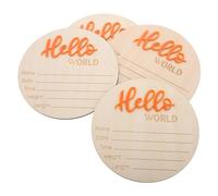 Baby Announcement Signs Round Welcome Name Cards Wooden 4pcs
