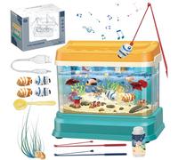 Baby Aquarium Toy, Educational Toy Fish Tank with Light & Music, Artificial Fish Tank with 4 Magnetic, 2 Fishing Rod, Net & Feed Bottle, for Kids