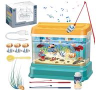 Baby Aquarium Toy, Interactive Sound and Light Artificial Fish Tank with Moving Fish, 3-Levels Rechargeable Fishing Toy with Rod for Girls, Boys
