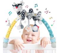 Baby Arch Bassinet Toys, High-Contrast Black & White with Stretch & Spiral Hanging Activity Set, Adjustable Clamp for Strollers, Pram, cot & Car Seats, Includes Rattles, Squeaker & Teether (CT01)