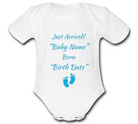 Baby Arrival Babygrow INSTANT PREVIEW - See What You are Buying Baby Grow - Add Baby Name and Date Vest Blue Boy New Gift Present