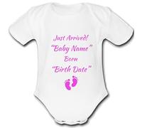 Baby Arrival Babygrow INSTANT PREVIEW - See What You are Buying Baby Grow - Add Baby Name and Date Vest Pink Girl New Gift Present
