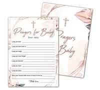 Baby Baptism Prayer Cards - Prayers For Baby Cards - Floral Greenery Baby Christening Cards For Girl Boy Christian Brother or Sister - Baby Shower Wish Game - Blessing Ring Cards - 30 Game Cards (05)