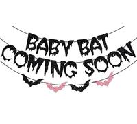 Baby Bat Coming Soon Banner, Bat Themed Babies Shower Decoration, Halloween Gender Reveal Decorations, Batty for Baby Gothic Boy Girl Birthday Party Decorations Black & Pink Glitter