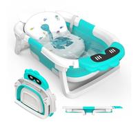 Baby Bath Foldable Tub Collapsible Bathtub Baby Bath Essentials for Newborn with Seat Support Cushion Stand Folding Baths for Toddler 0-12 Months Travel Portable Infant Tubs Soft Bathing Kids