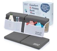 Baby Bath Kneeler and Elbow Rest Pad Set - Quick-Dry, Non-Slip Kneeling Pad for Bathing Toddler, Toy Organizer Pockets, Gift Box, Accessories for Tub, Gray