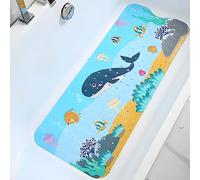 Baby Bath Mat Non Slip Anti Mould, Extra Long Bath Shower Tub Mat 100 x 40cm with Suction Cups and Drain Holes, Cartoon Patterned Kids Shower Mats, Machine Washable (Whale)