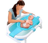 Baby Bath Net, Non Slip Newborn Baby Bath Seat with Adjustable Bathtub Sponge Cushion Net, Soft Touch Baby Bath Support Seat Net with 5 Safety Support Corner for 0-24 Months(Blue)