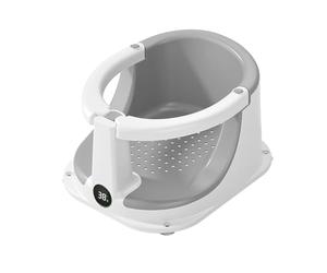 Baby Bath Seat, Anti-Slip Sitting Chair, Built-In Temperature Sensor, Ergonomic Safety Support 33 cm/12.99 inches, 1-Pack Blue, For Home Bathing Travel and Baby Shower