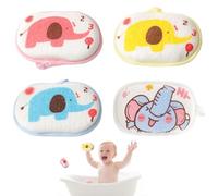 Baby Bath Sponge, 4 Pieces Reusable Baby Bath Sponge, Baby Relax Sponge, Bath Sponges with Cartoons, Baby Bath Sponge for Children and Babies, Elephant Print