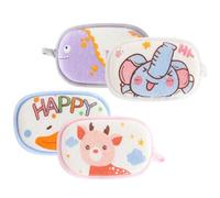 Baby Bath Sponge 4Pcs Deer, Dinosaur, Duck & Elephant Towelling Baby Sponge for Bathing with Hanging Loop for Newborn, Infant, Toddler