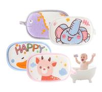 Baby Bath Sponge 4Pcs Deer, Dinosaur, Duck & Elephant Towelling Baby Sponge for Bathing with Hanging Loop for Newborn, Infant, Toddler