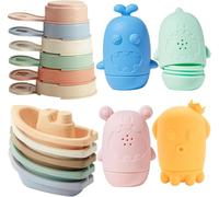 Baby Bath Toys for 1 2 3 4 Year Olds Toddler Kids, 15PCS Mould Free Water Bathtub Water Toys with No Mould & Easy-Grip Stackable Boats & Spoons and Soft, Squeezable Silicone Bath Toy for Boys Girls