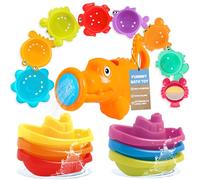 Baby Bath Toys for Kids Ages 1-3, 15PCS Bathtub Toys for Babies 6-12 Months, Stacking Cup Bath Boats & Watering Can, Toddlers Water Table Play Swimming Pool Toy, Birthday Gift for Boy Girl Age 1 2 3 4