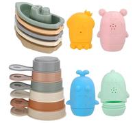Baby Bath Toys for Kids,Silicone Mold Free Bath Toys Sensory Squeeze Squirting Toys with Stacking Bath Boats and Bathing Spoon,Bathtub Toy Pool Beach Floating Water Toys for Toddlers 1 2 3+