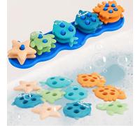 Baby Bath Toys, Silicone Sorting and Stacking Toys Set with 10 Cute Floating Pieces, Color and Shape Sorter Toys for Toddlers Early Learning