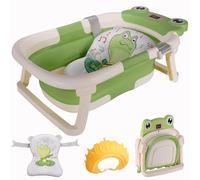 Baby Bath Tub,Collapsible Baby Bathtub for Newborns to Toddler with Real-time Temp Monitor & Floating Cushion,Portable Travel Tub for 0-36 Month, Foldable Baby Bath Tub for Infants (Green)
