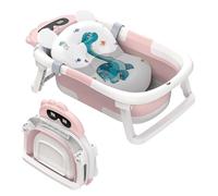 Baby Bath Tub Foldable, Baby Bath Essentials for Newborn with Non-Slip Mat Collapsible Toddler Bathtub Baby Bathtub Newborn to Toddler 0-24 Months Portable Travel Multifunctional Baby Bath Tub, Pink