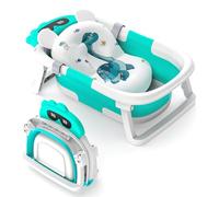 Baby Bath Tub Foldable, Baby Bath Essentials for Newborn with Non-Slip Mat Collapsible Toddler Bathtub Baby Bathtub Newborn to Toddler 0-24 Months Portable Travel Multifunctional Baby Bath Tub, Blue