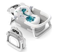 Baby Bath Tub Foldable, Baby Bath Essentials for Newborn with Non-Slip Mat Collapsible Toddler Bathtub Baby Bathtub Newborn to Toddler 0-24 Months Portable Travel Multifunctional Baby Bath Tub, Grey